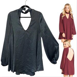 Show Me Your Mumu 'Josephine' Bell Sleeve Satin Green Long-Sleeve Mini Dress - M